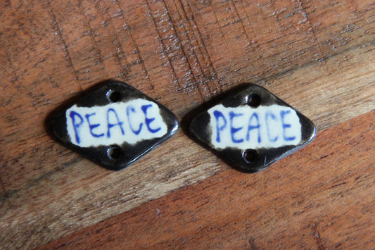 SALE - PEACE - a pair of ceramic CONNECTORS