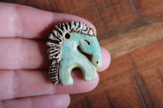 Horse Bothsided Stoneware Rustic Pendant