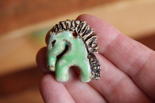 Horse Bothsided Stoneware Rustic Pendant