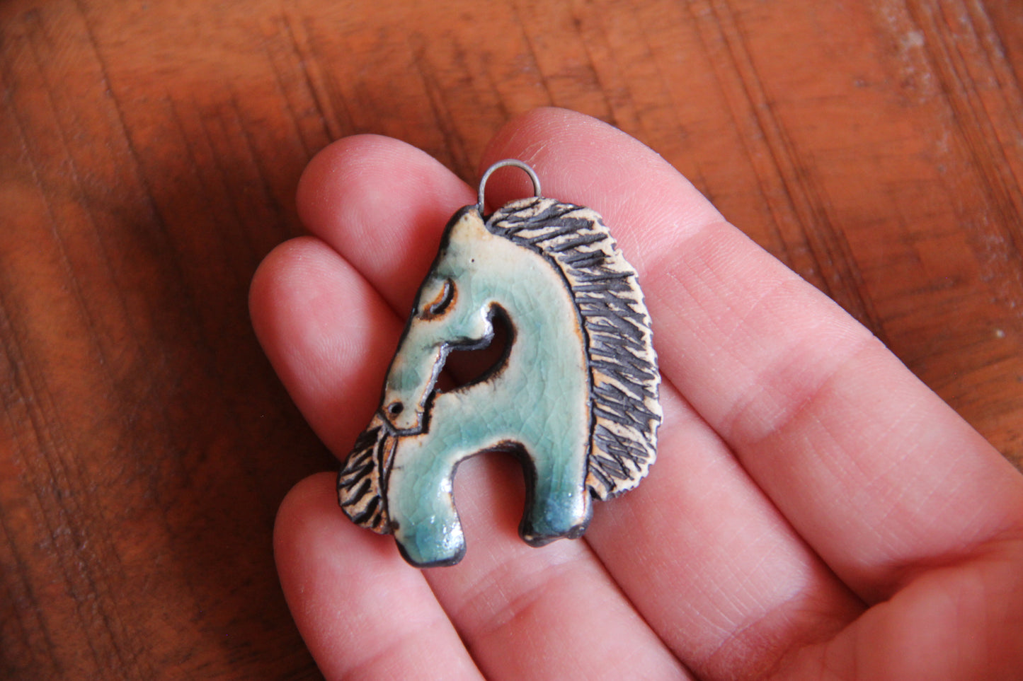Horse Bothsided Stoneware Rustic Pendant