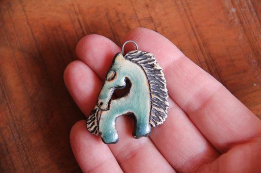 Horse Bothsided Stoneware Rustic Pendant