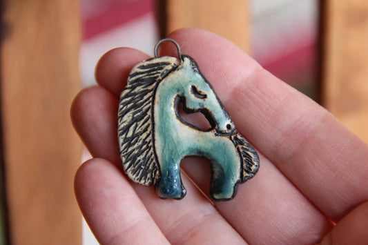 Horse Bothsided Stoneware Rustic Pendant