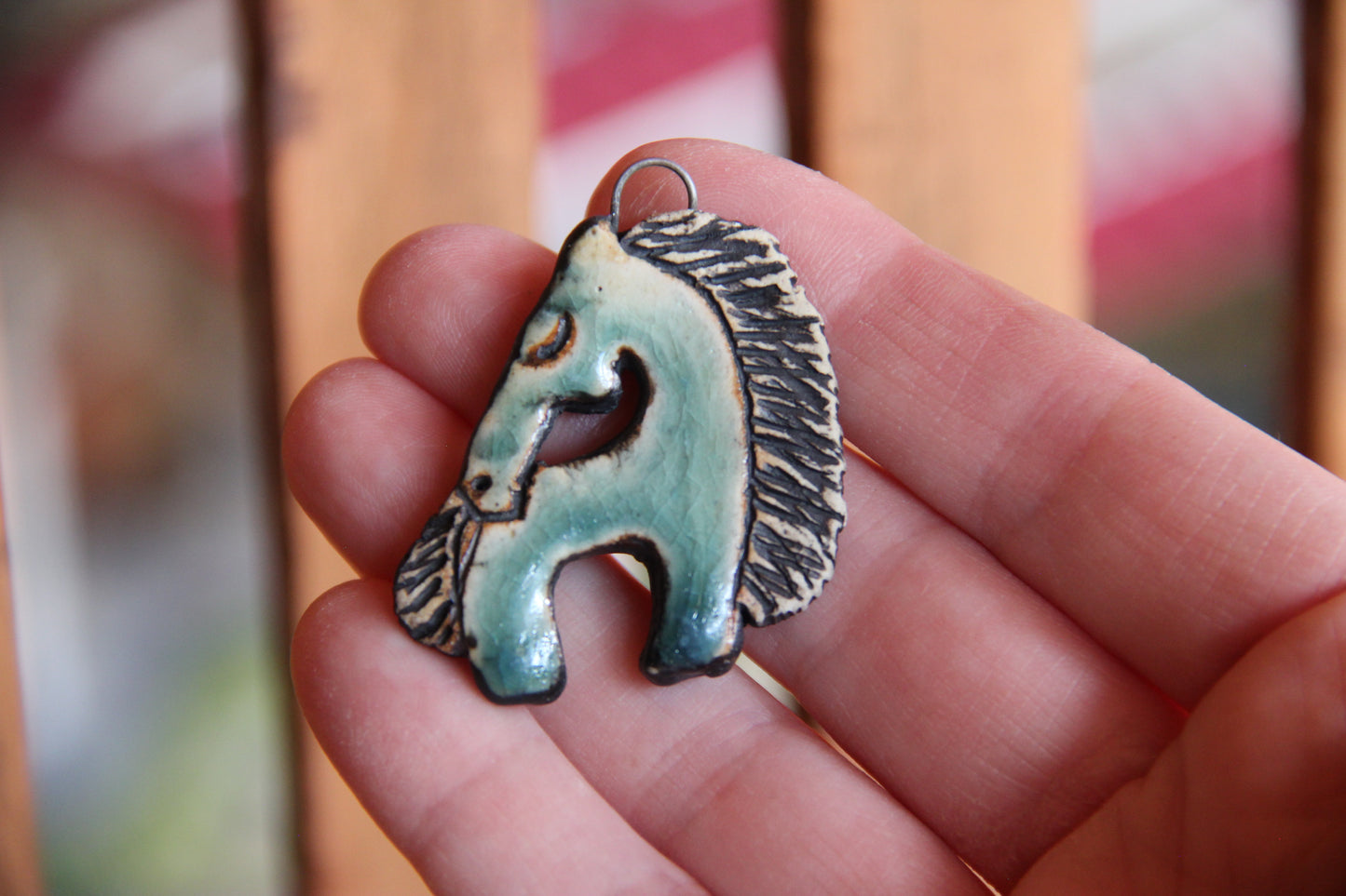 Horse Bothsided Stoneware Rustic Pendant