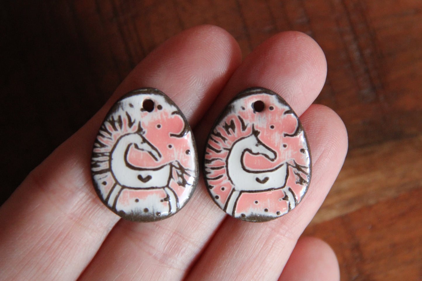 Horses - a pair of ceramic earring dangles