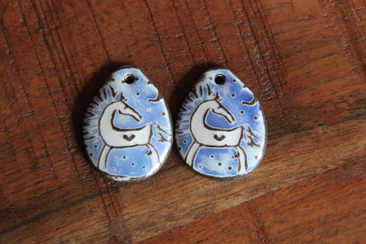 Horses - a pair of ceramic earring dangles