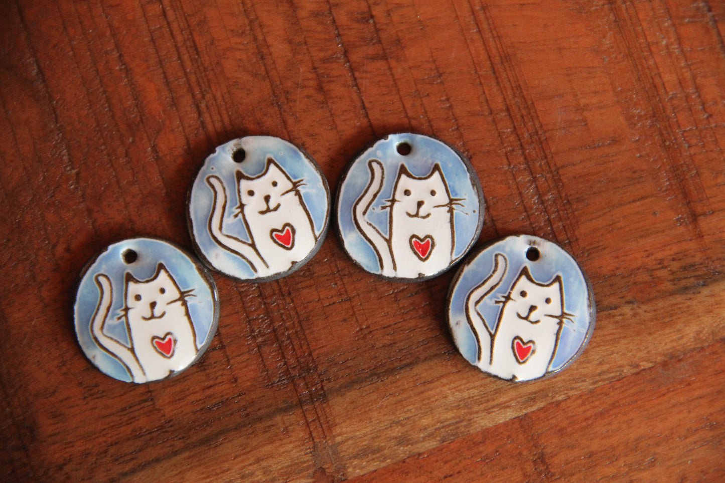 Kitty with red heart - ceramic earring dangles