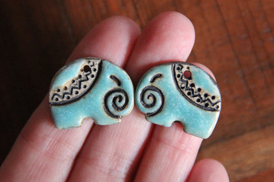 Elephants - ceramic earring dangles