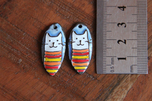 Kitty in striped shirt - ceramic earring dangles
