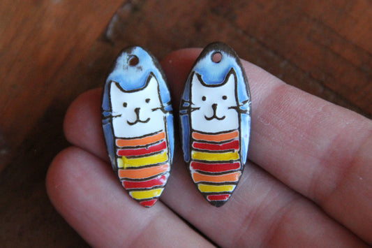 Kitty in striped shirt - ceramic earring dangles