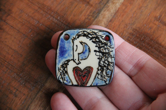 Handmade ceramic focal pendant HORSE LOVE