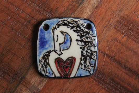 Handmade ceramic focal pendant HORSE LOVE