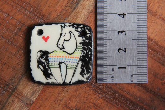 Handmade ceramic focal pendant HORSE LOVE