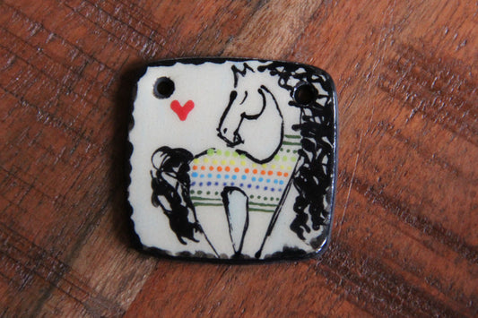 Handmade ceramic focal pendant HORSE LOVE