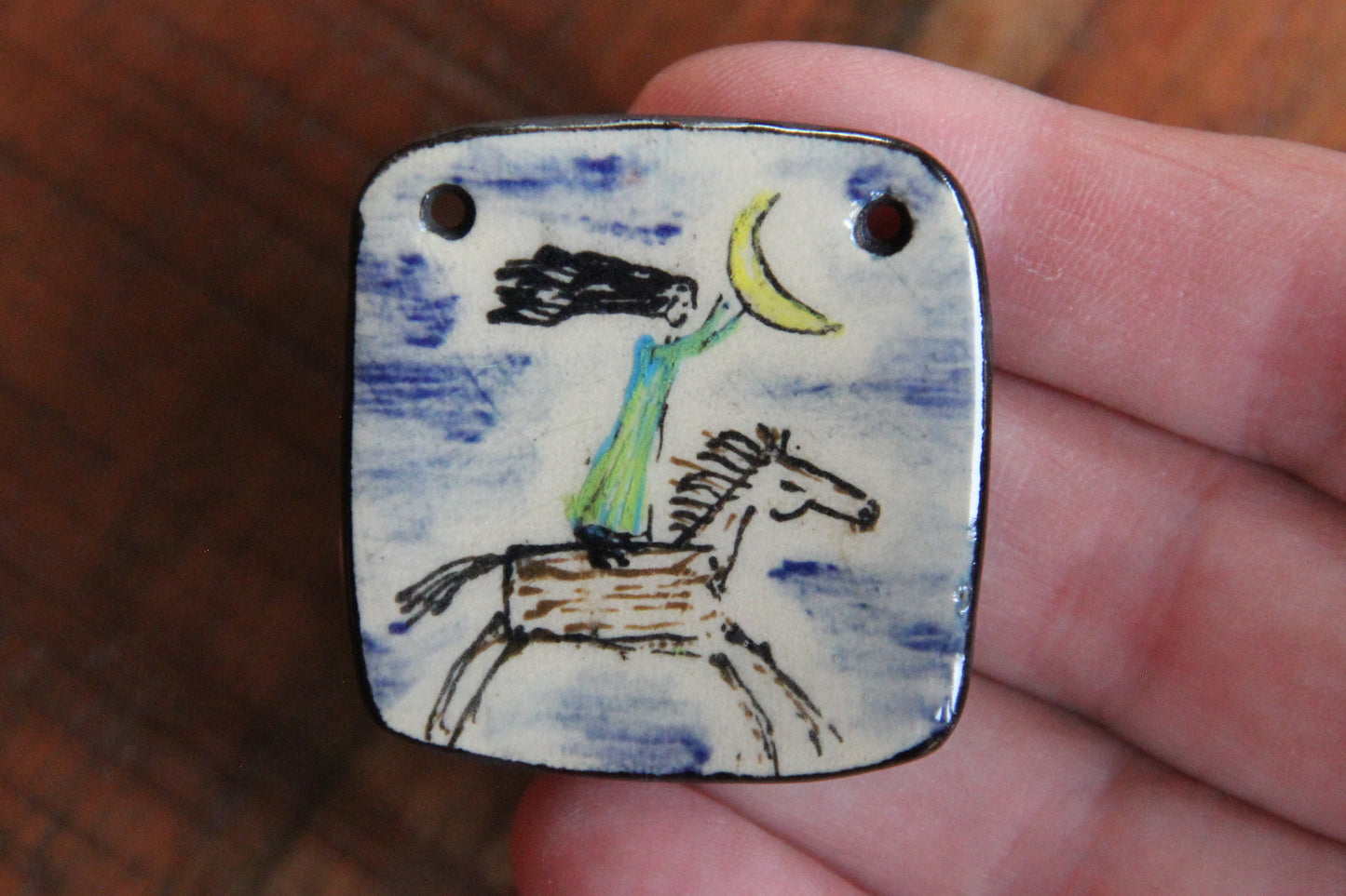 Chasing the Moon.... handmade ceramic focal pendant