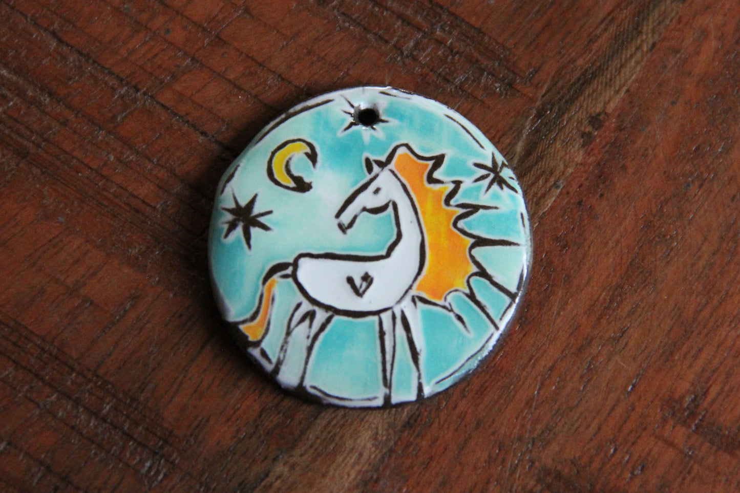 Ceramic Horse Pendant - Horse under the Moon and Stars
