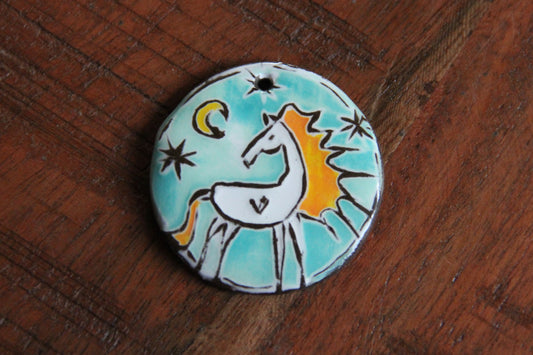 Ceramic Horse Pendant - Horse under the Moon and Stars