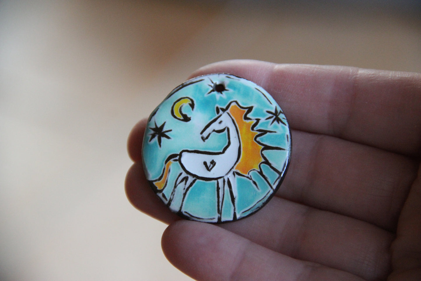 Ceramic Horse Pendant - Horse under the Moon and Stars