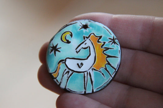 Ceramic Horse Pendant - Horse under the Moon and Stars