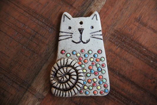 SALE - CAT WITH A TAIL - Stoneware Rustic Pendant