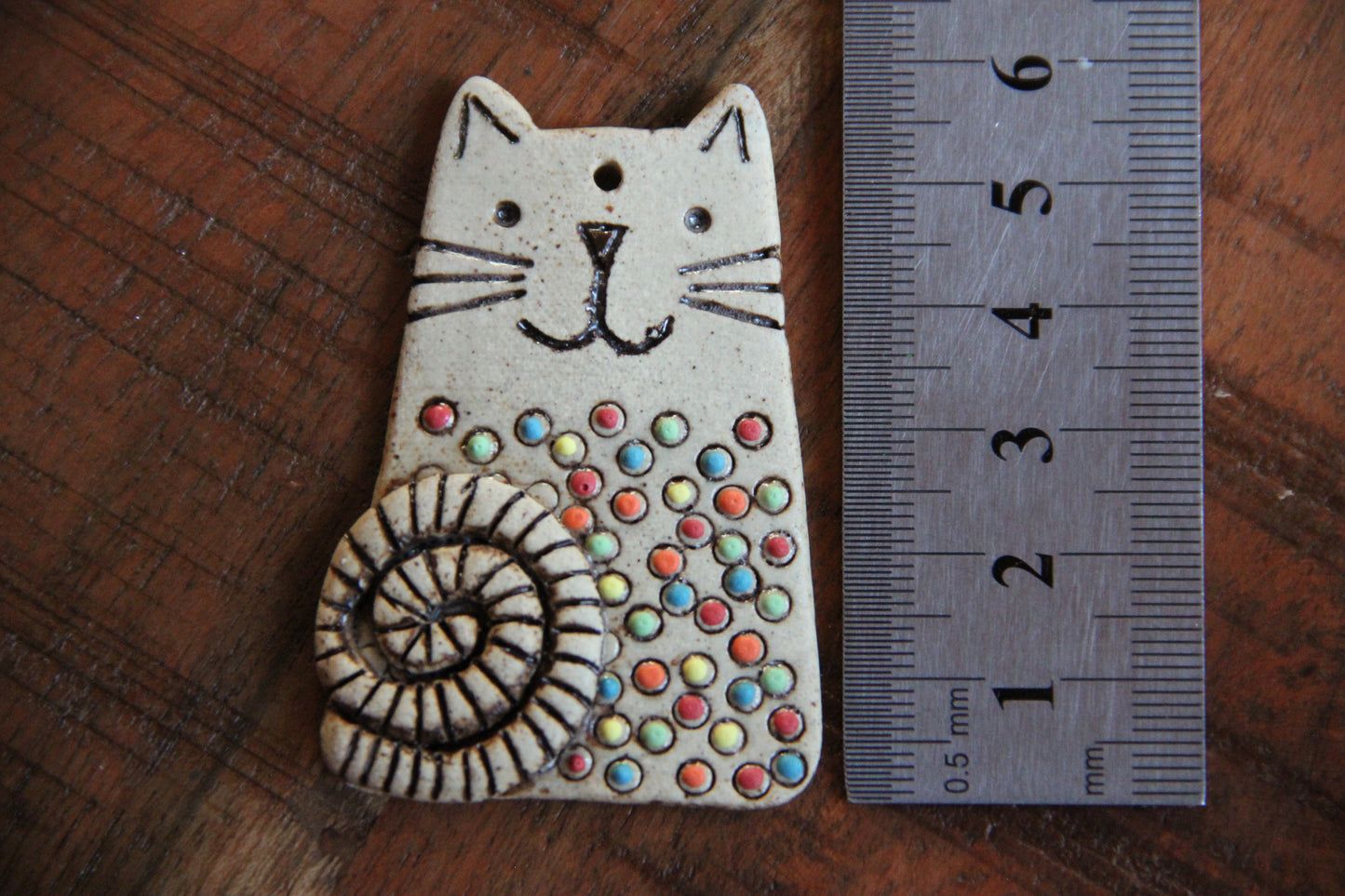 SALE - CAT WITH A TAIL - Stoneware Rustic Pendant