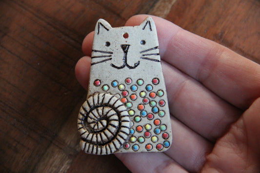 SALE - CAT WITH A TAIL - Stoneware Rustic Pendant
