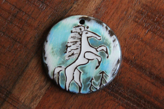 Rearing white horse - ceramic pendant