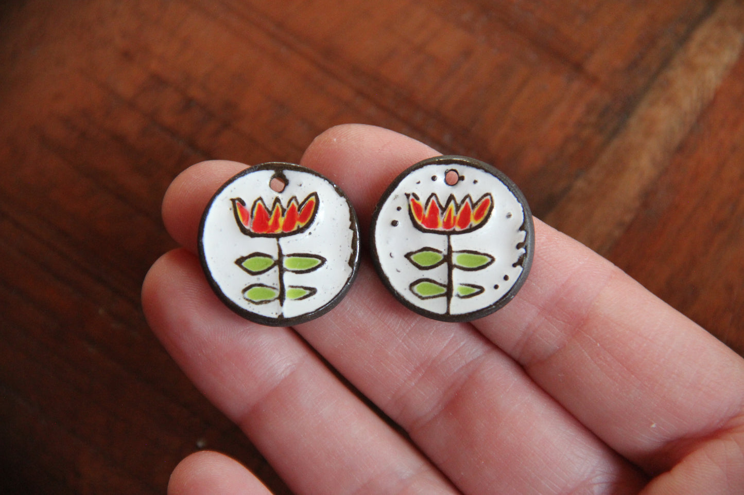 A pair of ceramic earring FOLK FLOWER dangles