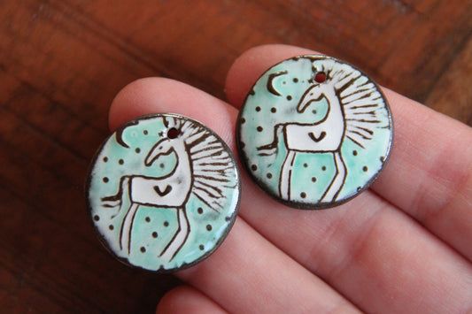 Horses - a pair of ceramic earring dangles