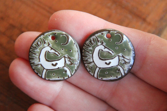 Horses - a pair of ceramic earring dangles