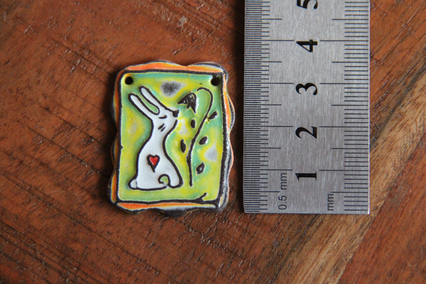 BUNNY AND FLOWER ceramic focal pendant