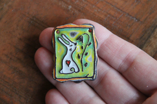 BUNNY AND FLOWER ceramic focal pendant