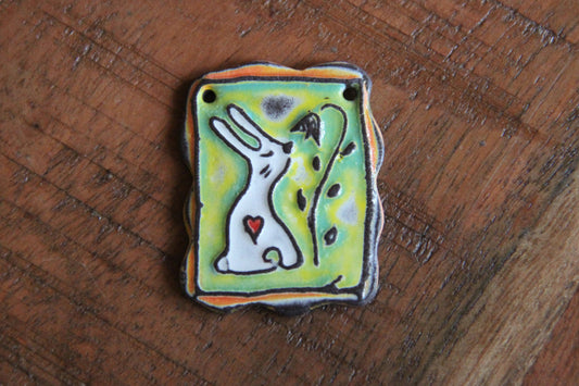 BUNNY AND FLOWER ceramic focal pendant