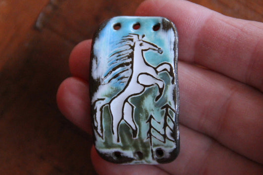 Rearing white horse - ceramic bracelet bar