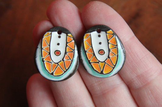 Earring Pair, handmade ceramic beads