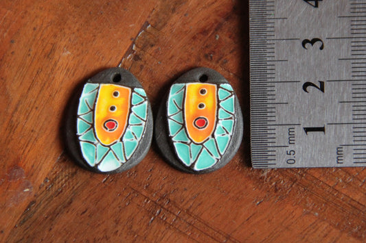 Earring Pair, handmade ceramic beads
