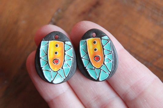 Earring Pair, handmade ceramic beads
