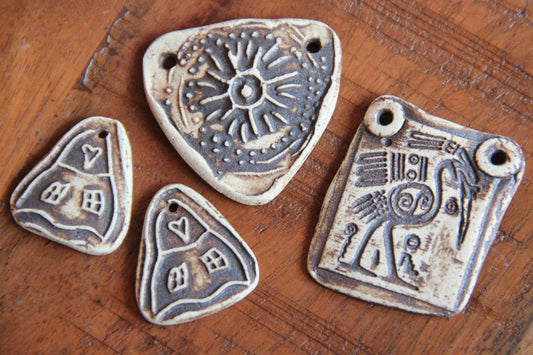 SALE - a pack of stoneware rustic beads / pendants