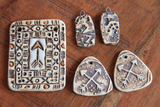 SALE - a pack of stoneware rustic beads / pendants