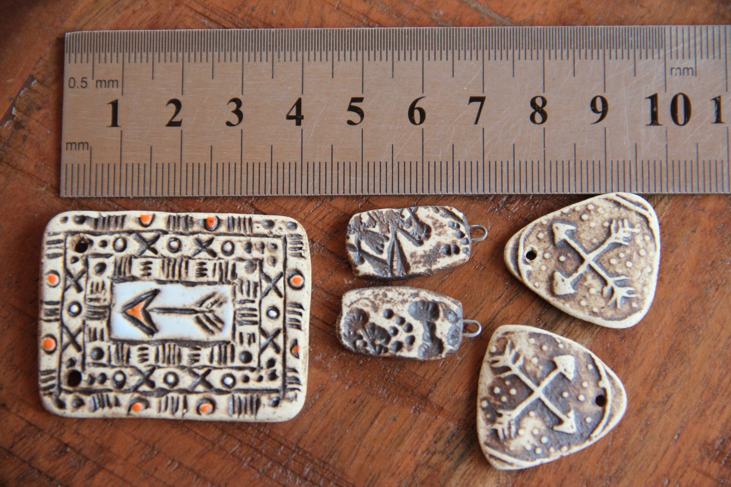 SALE - a pack of stoneware rustic beads / pendants