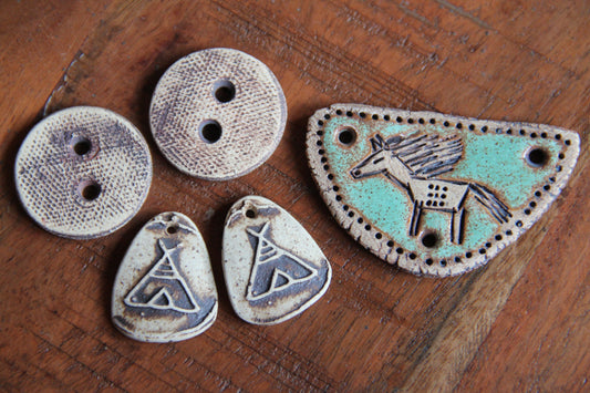 SALE - a pack of stoneware rustic beads / pendants