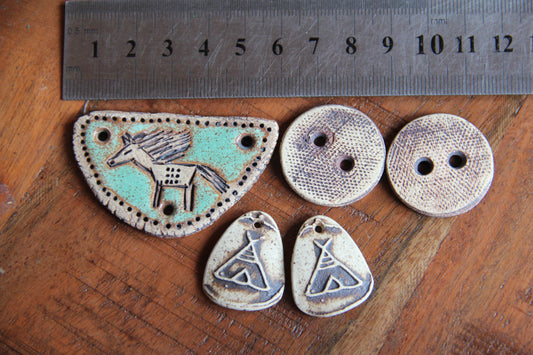 SALE - a pack of stoneware rustic beads / pendants