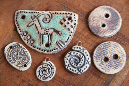 SALE - a pack of stoneware rustic beads / pendants