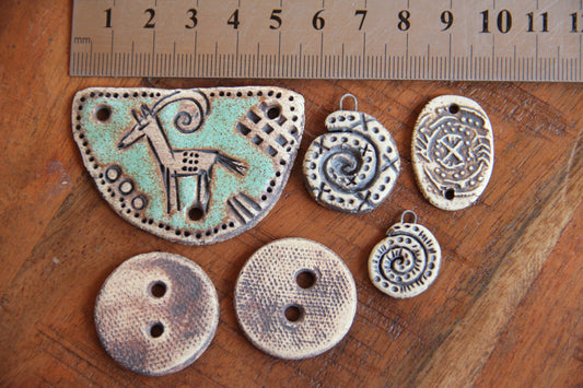SALE - a pack of stoneware rustic beads / pendants