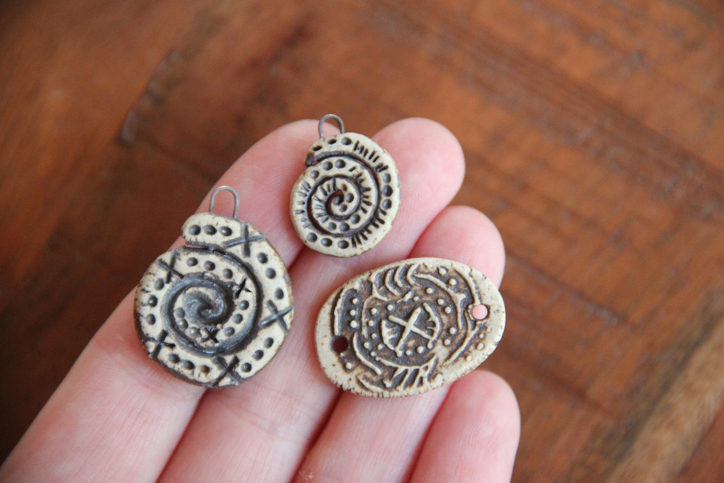 SALE - a pack of stoneware rustic beads / pendants