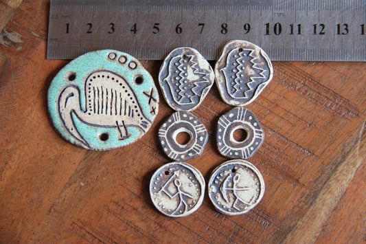 SALE - a pack of stoneware rustic beads / pendants