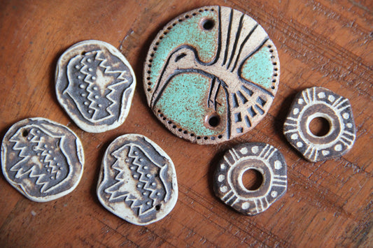 SALE - a pack of stoneware rustic beads / pendants