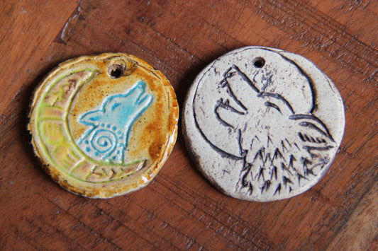 SALE -  2 Howling Wolf Focal Pendants