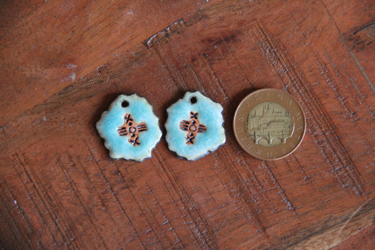 Rustic pair, organic shape - ceramic earring dangles