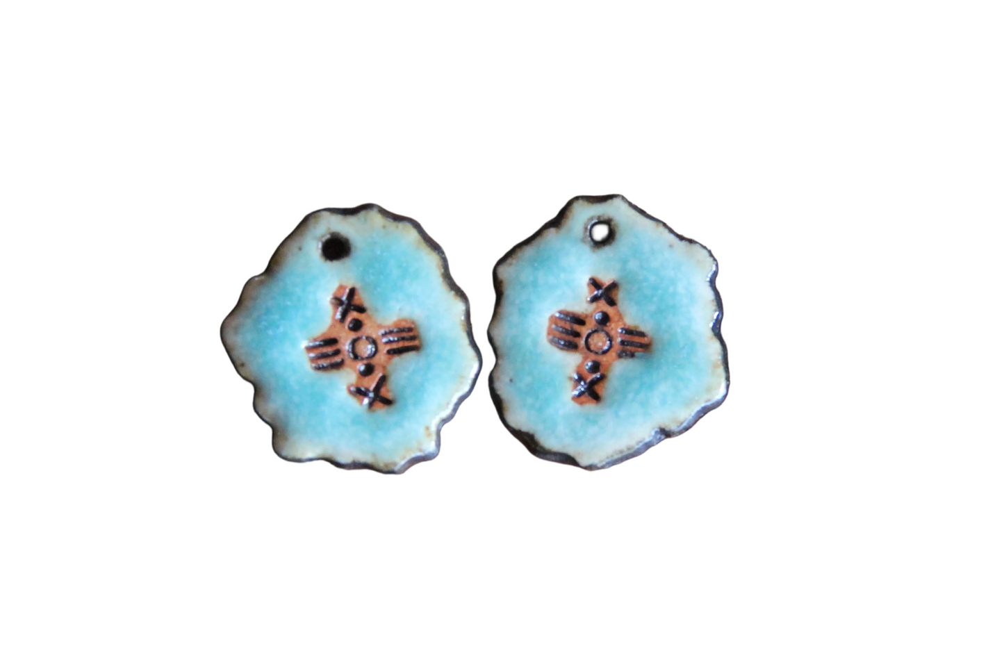 Rustic pair, organic shape - ceramic earring dangles