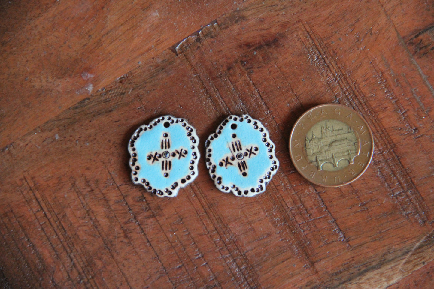 Rustic pair, organic shape - ceramic earring dangles